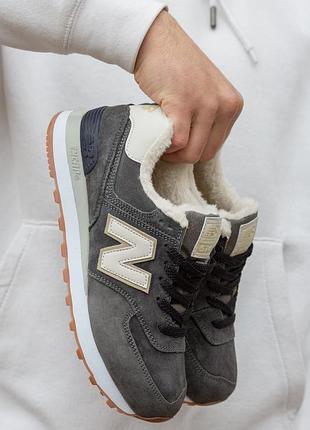 ❄️ чоловічі кросівки new balance 574 winter suede dark grey