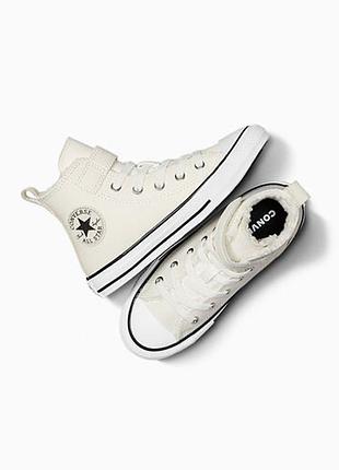 Устілка 17.5 см. утеплені шкіряні високі кеди converse all star з флісом/хутром для дівчинки / хлопчика (17.5 см). черевики конверс. шкіряні білі кеди
