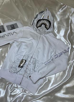 Худі чоловіче bape x hajime sorayama shark full zip hoodie біле