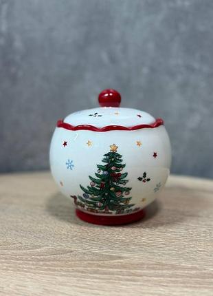 Сахарница новогодняя yiwu new year фарфоровая 500 мл белый с красным cr-1-5