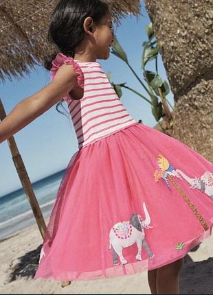 Сукня для дівчинки mini boden jersey tulle appliqué tutti fruity elephants рожева, біла
