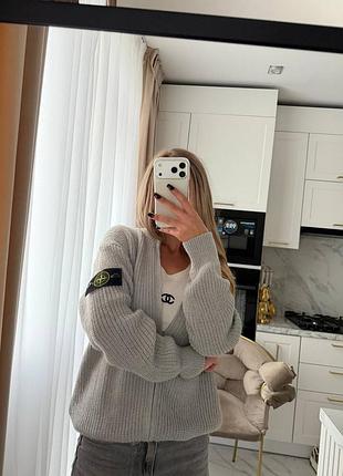 Жіночий светр stone island на блискавці, сірий та чорний