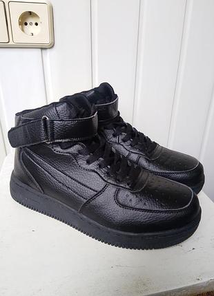 Жіночі високі теплі кросівки, хайтопи у стилі nike air force 1 high, р38-39, 24,5см, чорний, екошкіра