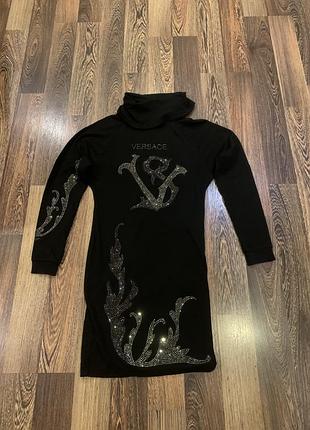 Жіноча туніка versace трикотажна чорна зі стразами