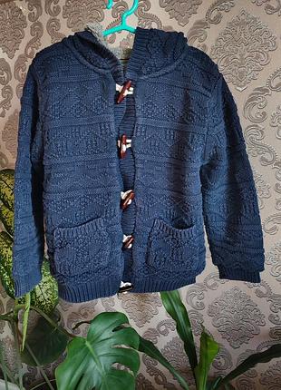 Теплая вязаная кофта / кардиган m&amp;s (marks &amp; spencer) на меху с капюшоном, 4-5 лет (110 см)