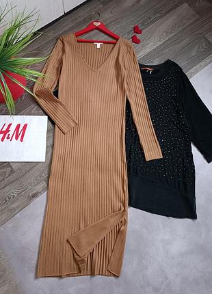 Сукня в широкий рубчик лапша трикотаж коричнева h&amp;m .