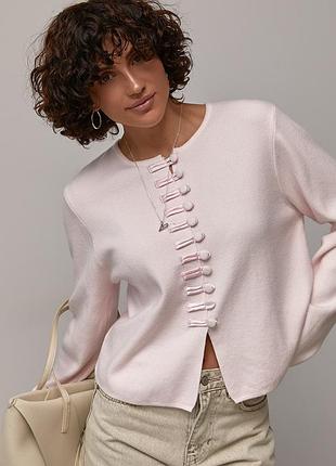 В'язана трикотажна кофта з декоративними ґудзиками - пудра цвет, one size (є розміри)
