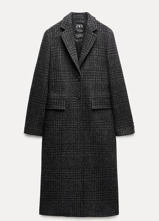 Шерстяное пальто в клетку zara manteco оригинал + меховой воротник в подарок