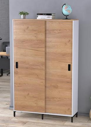 Офисный шкаф-купе ls-1200-1900 белый дуб крафт золотой, раздвижные двери, металлические ножки