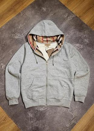 Зіпка burberry / чоловіче сіре зип худі барбері / брендова кофта на блискавці burberry / тепла зіпка burberry з хутром / burberry zip hoodie grey / чо