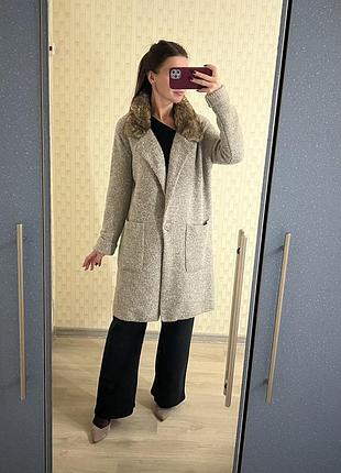 Пальто zara з хутром шерстяне пальто тепле кардиган шерсть кашемір альпака довгий кардиган пуховик