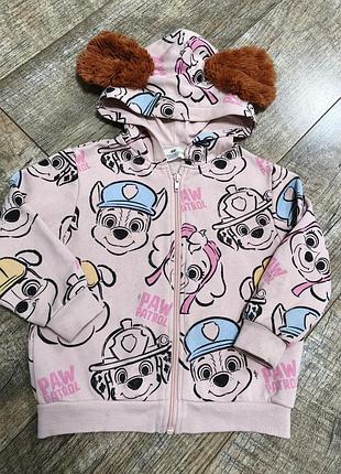 Толстовка, худи утепленная, с начесом, кофта на молнии, h&amp;m, paw patrol, р. 98-104, 3-4 года
