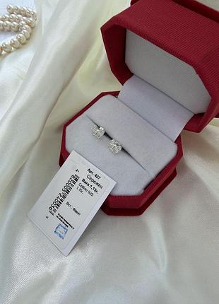 Серебряные серьги-пусеты 925 пробы — квадратные вставки