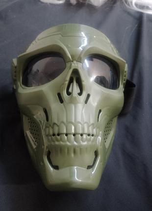 Зеленая полнолистистая защитная маска в виде черепа (масло / military green), используемая для страйкбола, пейнтбола, мотоциклов или косплея.