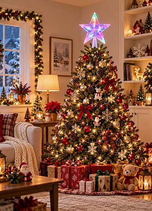 Світлодіодна зірка на верхівку ялинки 19 см festive color glow на батарейках мультиколор