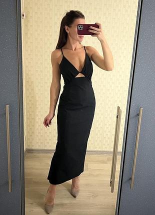 Чорна сукня zara лляна сукня з вирізом платье на бретелях вечернее платье коктейльное платье платье лен