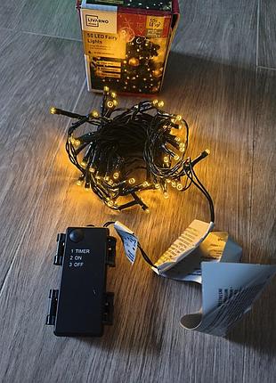 Новорічна гірлянда на батарейках livarno home 50 led (4.9 м, тепле біле світло)
