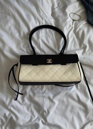 Жіноча сумка люкс ch@//|/nel 26s "preppy coco" small bag black/white gold