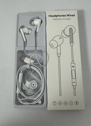 Проводные вакуумные наушники headphones wired type-c с гарнитурой и микрофоном (белые)