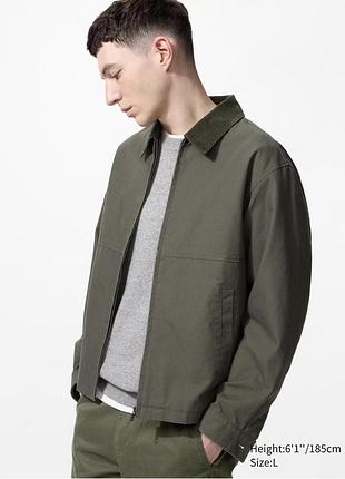 Куртка uniqlo zip-up short blouson, хакі, розмір l