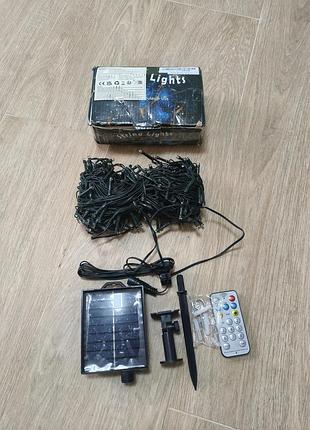 Уличная гирлянда на солнечной батарее solar string lights, 20 м (с пультом ду и таймером, ip65)