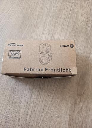 Велосипедна передня фара toptrek з діодом osram — німецький стандарт якості (stvzo)