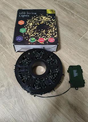 Светодиодная гирлянда led string lights 50 м (1000 led), на батарейках, теплый белый свет