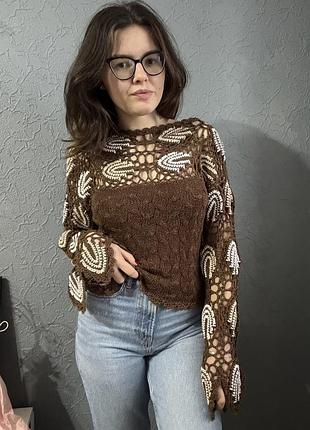Вʼязана кофтинка кофта в стилі босо джемпер топ лонгслів сітка тренд база y2k светр светрик