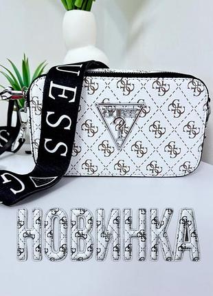 Жіноча сумка крос-боді через плече guess з текстильним ременем, брендова екошкіра з монограмою