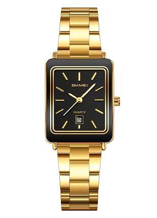 Мужские классические часы skmei 2566gdbk gold-black с золотистым браслетом и минеральным стеклом