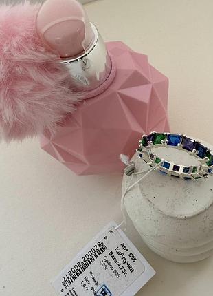 Серебряное кольцо 925 пробы — зелёные синие и фиолетовые вставки