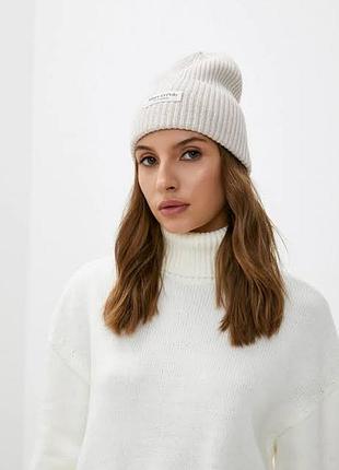 Бавовняна шапка marc o'polo в рубчик молочного відтінку унісекс біні