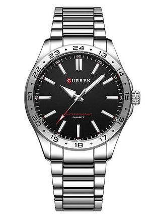 Чоловічий наручний годинник curren 8452 silver-black зі сталевим браслетом та мінеральним склом
