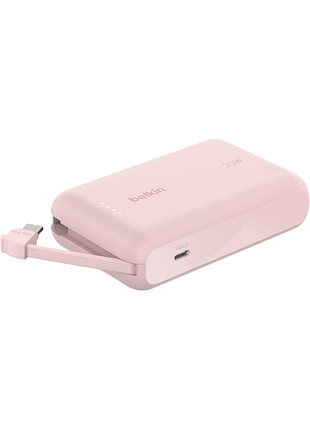 Портативный аккумулятор belkin power bank 10000 мач 20 вт встроенный кабель розовый (bpb021hqpk)