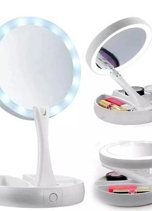 Косметичне настільне дзеркало подвійне з led-підсвіткою трансформер led mirror light (usb/4xaa)
