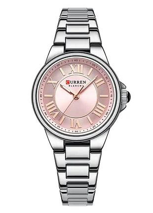 Жіночий наручний годинник curren 9091 silver-pink з рожевим циферблатом та сріблястим браслетом