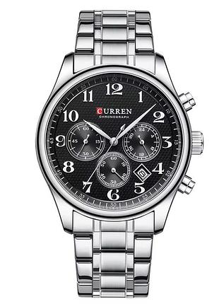 Мужские наручные часы curren 8466 silver-black со стальным браслетом и хронографом