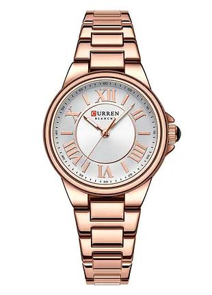 Жіночий наручний годинник curren 9091 rose gold-white у класичному стилі з металевим браслетом
