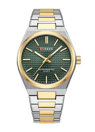 Чоловічий годинник curren 8439l silver-gold-green з зеленим циферблатом та металевим браслетом