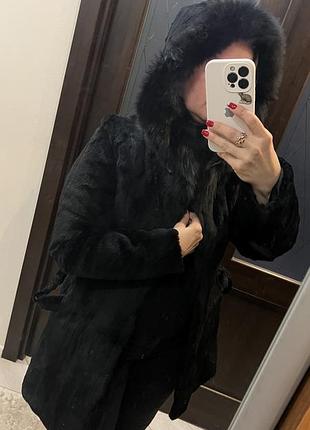 Жіноча шуба з натурального хутра кролика, чорна