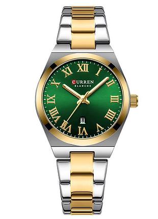 Жіночий годинник curren 9095 gold-silver-green з металевим браслетом та зеленим циферблатом