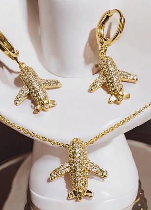 Женский комплект украшений серьги, подвеска из медицинского золота stainless steel, позолоченный