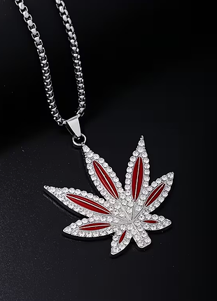 Мужской кулон с камушками red leaf с цепочкой на шею из нержавеющей стали под серебро