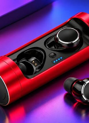 Бездротові bluetooth навушники bs01 tws у металевому кейсі — вакуумні навушники-гарнітура з індикатором заряду (червоно-чорні)