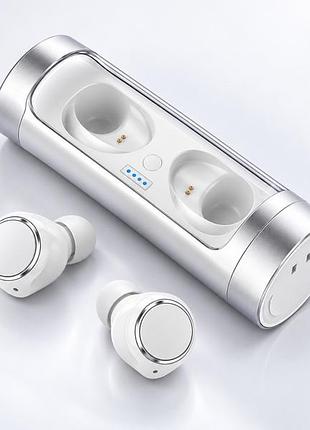Бездротові bluetooth навушники bs01 tws у металевому кейсі — вакуумні навушники-гарнітура з індикатором заряду (білий)