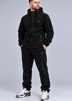 Чоловічий зимовий спортивний костюм nike air чорний товстий фліс теплий з капюшоном
