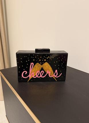 Клатч для жінок, чорний, з написом “cheers”