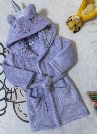 Халат для дівчинки m&s єдиноріг плюшевий бузковий 104