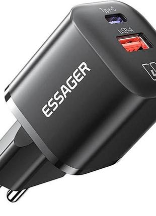 Зарядний пристрій essager camber 20w gan travel phone charger usb a + type c eu black (ectac-hmb01-p)