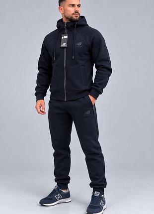 Чоловічий зимовий трикотажний спортивний костюм new balance темно-синій тринитка на байці туреччина